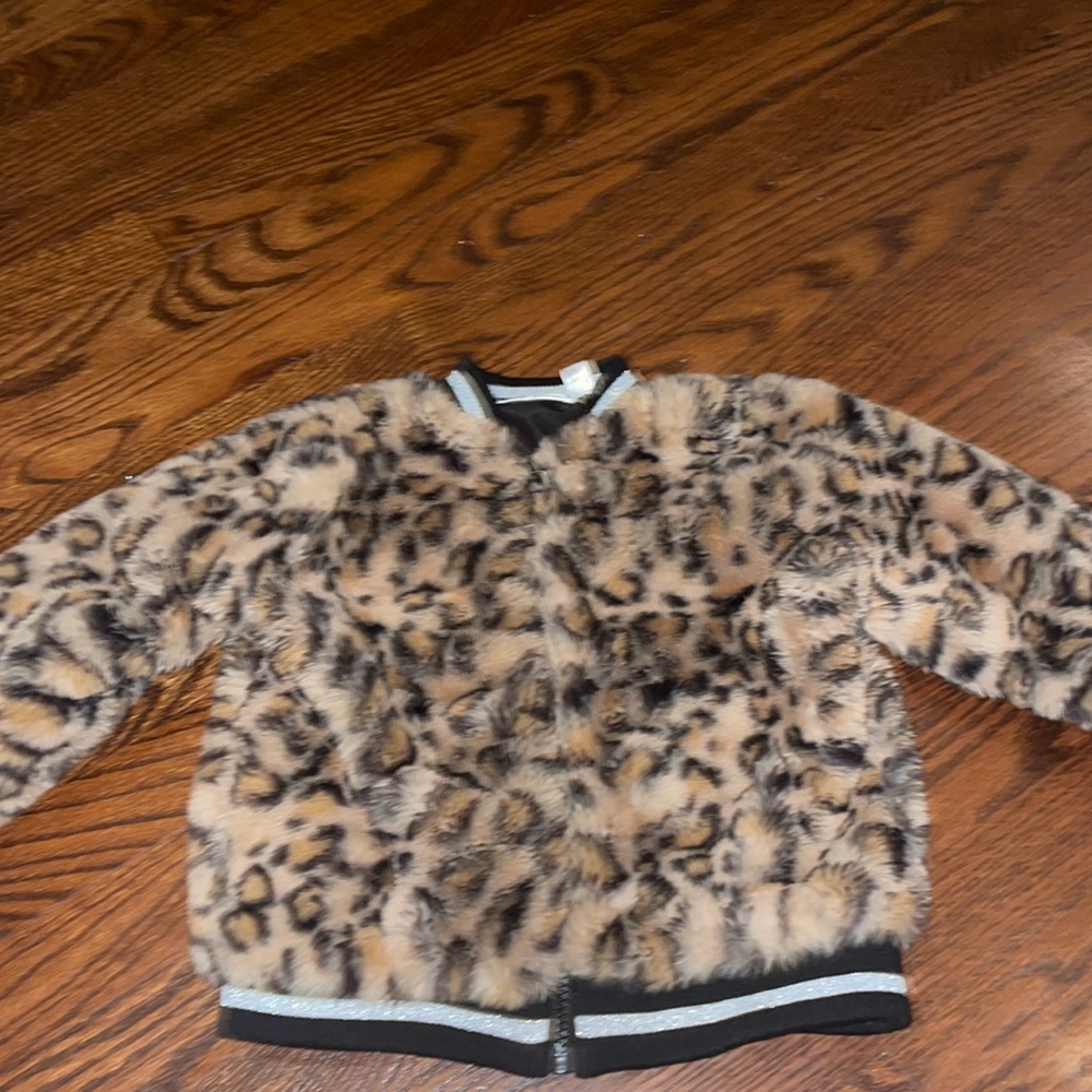 Vintage Kids Leopard Animal Print Faux Fur Jacket Coat